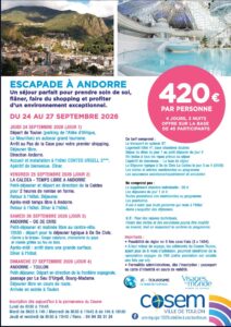 Escapade à ANDORRE les 24.25.26.27 septembre 2026